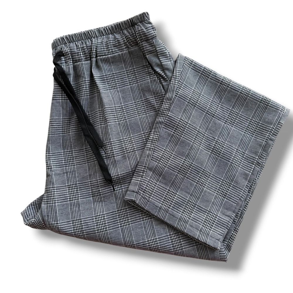 Women's L Black White Glen Plaid High Waisted Tapered Drawstring Trousers Pants